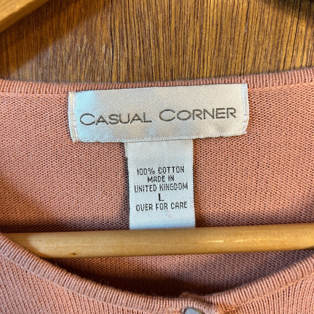 Vintage Casual Corner Cardigan Womens Large Peach Cotton Knit Button Up - Picture 3 of 7